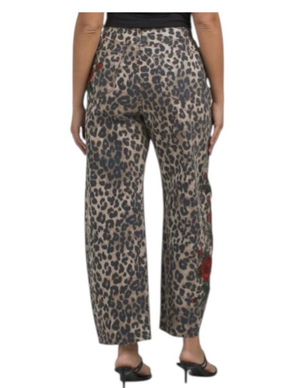 DRIFTWOOD Leopard Print Straight Leg Jeans with Red Rose Embroidery - Picture 10 of 10